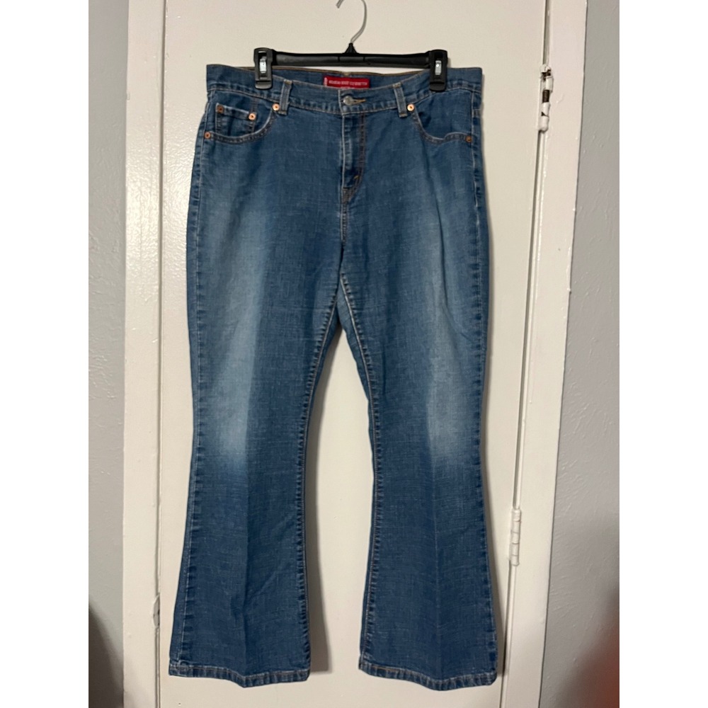 Levis 515 Nouveau Boot Cut Stretch Jeans Womens Blue Denim Mid Rise Pants